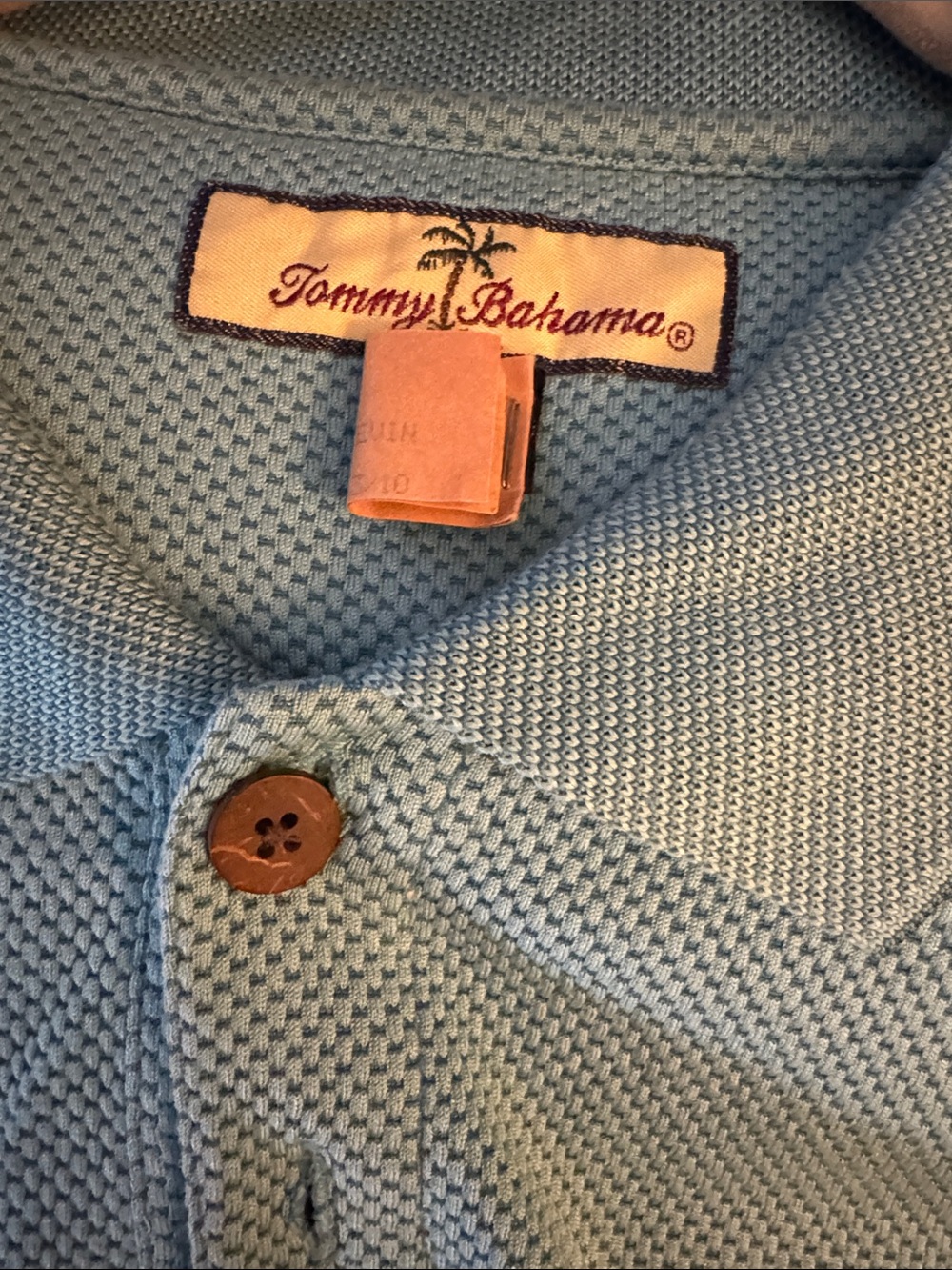 Tommy Bahama Men's Sky Blue Knit Polo with Brown Buttons